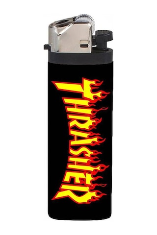 Çakmak Thrasher Alevli Yazı Tasarımlı Full Kaplamalı Gazlı Çakmak