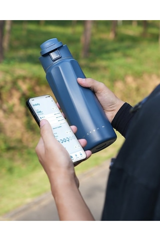 Waterh Boost Akıllı Termos Hidrasyon Takibi Yapan, Yalıtımlı 0,71l / 24oz Akıllı Şişe Koyu Mavi