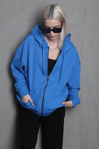 Madmext Mavi Kapüşonlu Basic Sweatshirt Mg1900 Mavi