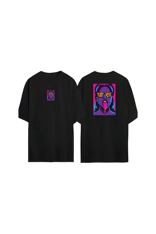 Thewert Unisex Explıcıt Ön Arka Baskılı Sıyah Oversize T-shirt Siyah