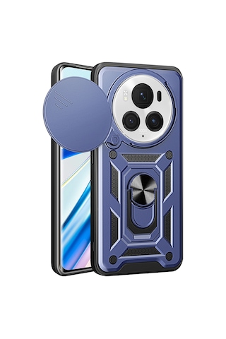 Honor Magic 6 Pro Kılıf Sürgülü Kamera Koruyucu Manyetik Standlı Tank Koruma Vardar Siyah