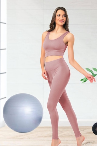 Esnek Fitilli Spor Tayt Ve Geniş Askılı Pedli Büstiyer Takımı - Kadın Yüksek Bel Kombin 001