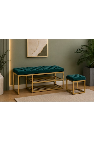 Gold Metal Bench Ayakkabılık Bank, Kapı Girişi Puf Ayakkabılık Yeşil