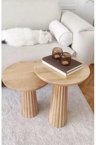 Simillo Wood Wooden Ahşap 2'li Set Naturel Renk Mantar Yan Sehpa Modern Fiskos / Ç Kod:sml098495411 Ahşap