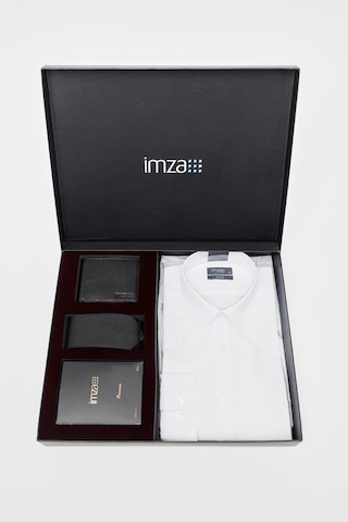 İmza Beyaz Gömlek Slim Fit, Kravat, Cüzdan, Parfüm 4'lü Set, Damat Bohçası, Hediye Seti, Düğün Set Beyaz