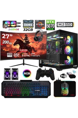 Xaser Helmet X55 R7-5700X 32 GB 1 TB SSD 12 GB RTX5070 27" Dos Masaüstü Bilgisayar