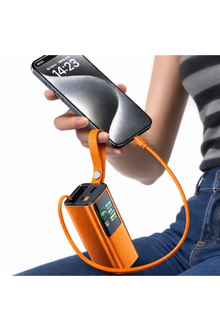 100w Ultra Hızlı Şarj Powerbank 20000 Mah Pd 3.0 Type-c Dahili Kablolu Laptop Telefon Tablet Uyumlu Tft Ekran Taşınabilir Power Bank Turuncu