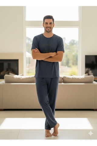 Erkek Kısa Kol Pijama Takım Lacivert