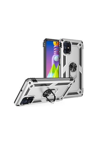 Samsung Galaxy Uyumlu M51 Kılıf Sert Silikon Yüzüklü Stand Özellikli Kapak