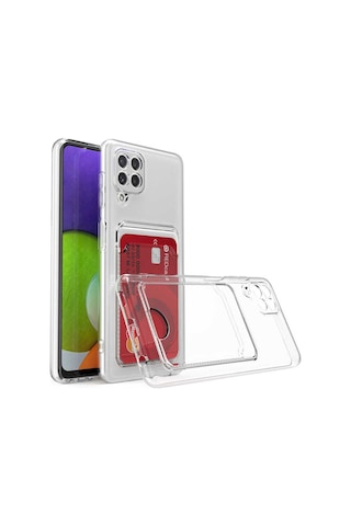 Galaxy Uyumlu A12 Kılıf Kartlıklı Şeffaf Tchs Setra Clear Silikon Kapak - Renksiz Renksiz