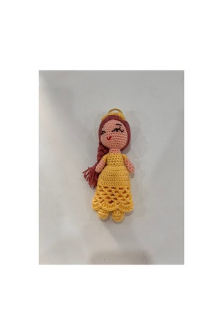 El Örgüsü Uzun Saçlı Prenses Amigurumi Anahtarlık Dantel Etekli Handmade Tığ İşi Bebek, Çanta Süsü Sarı Sarı