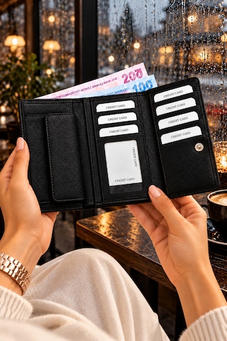Kadın Cüzdanı Orta Boy Fermuarlı Çok Bölmeli İsme Özel Hky Siyah