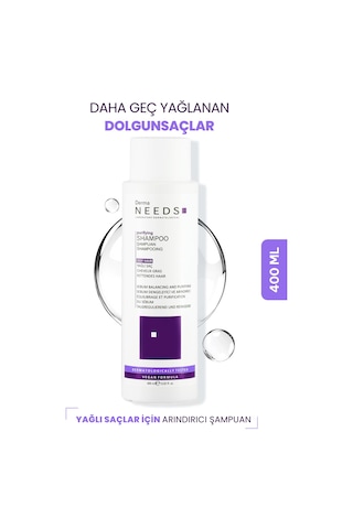 Derma Needs Yağlı Saçlar İçin Şampuan Şampuan 400 ML Sebum Dengeleyici Biotinli, Sülfatsız, B5 Vitaminli