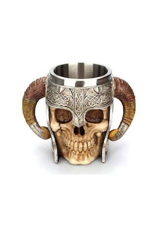 Ortaçağ Viking Savaşçı Kafatası Tasarımlı Kupa Bardak Koleksiyonluk Ve Tematik Hediye Çok Renkli