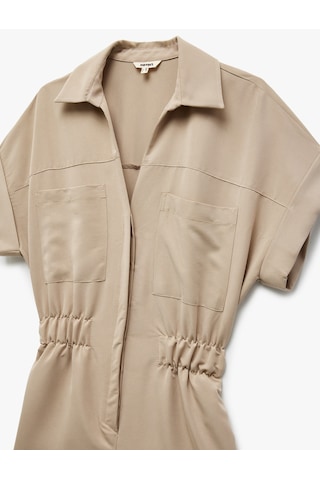 Koton Cupro Modal Kumaş Cep Detaylı Beli Lastikli Kısa Kollu Gömlek Yaka Şort Tulum Vizon 5sak40021uw Vizon