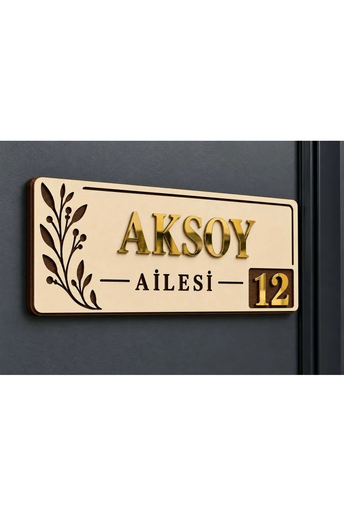 Kişiye Özel Aile İsimliği Kapı Numarası Ahşap Mdf Kapı İsimliği Dış Kapı Dekoru