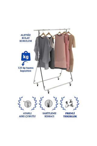 Katlanabilir Seyyar Tekerlekli Kromaj Kaplı Orta Stand - Krom
