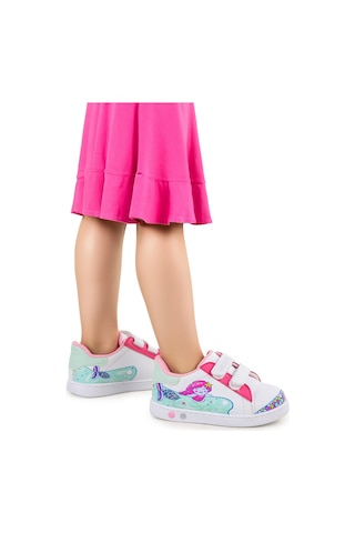 Kiko Kids Mermaid Cırtlı Işıklı Kız Bebek Spor Ayakkabı Beyaz