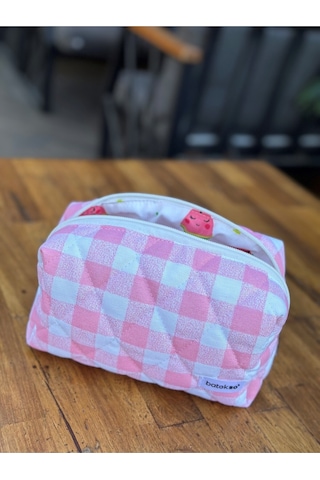 Batekso Pembe Pötikare Desenli Makyaj Çantası  Büyük Boy