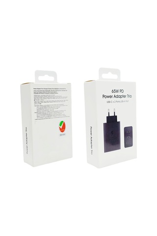 65w Pd Üçlü Hızlı Şarj Adaptörü - Super Fast Charging Destekli, 2x Type-c 1x Usb-a 3 Portlu Şarj Başlığı Siyah