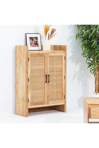 Evora Rattan Detaylı Masif Büfe Ceviz