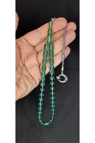 Anemore Collection Ateş Kehribar Tesbih Yeşil Renk Kapsül Kesim T-379