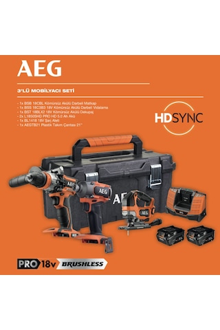 Aeg 3'lü Mobilyacı Seti 18v 5ah Matkap+vidalama+dekupaj