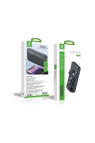 10000 Mah Micro Type-c Usb Lightning 4 Kablolu Hızlı Kablosuz Şarj Powerbank 4741 Altın - Dore