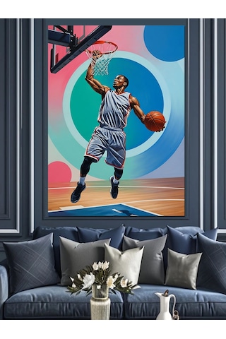 Ahşap Tablo Smaç Basan Basketbolcu Silüeti