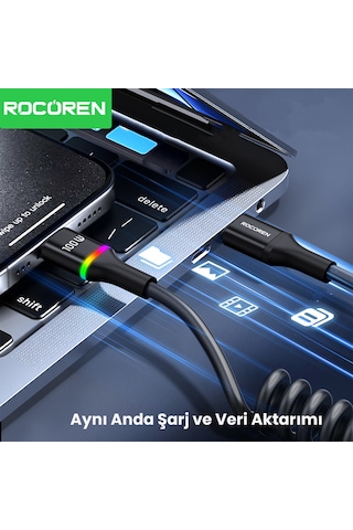 Rocoren 100w 5a E-marker Çipli Spiral Type-c To Type-c Hızlı Şarj Ve Data Kablosu 1.6 Metre