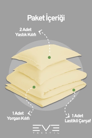 Eve Tekstil %100 Pamuk Ranforce Çarşaflı Yastık Ve Yorgan Kılıflı Çift Kişilik Nevresim Takımı 200x220 Cm Sarı