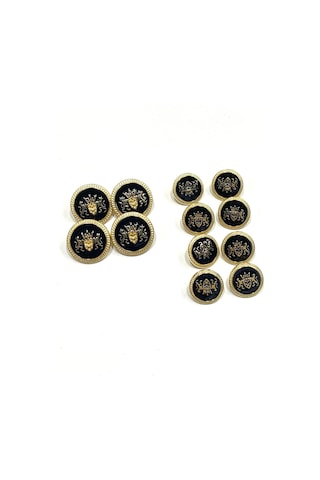 Blazer Ceket Düğmesi Takımı Çift Aslan Modeli 4+8 Set - Gold Siyah