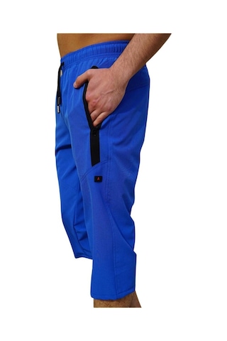 Saks Diz Altı Uzun Model Su İtici Özellikli Likralı Esnek Kumaş Erkek Plaj Deniz Kapri Şort - 941-saks 001