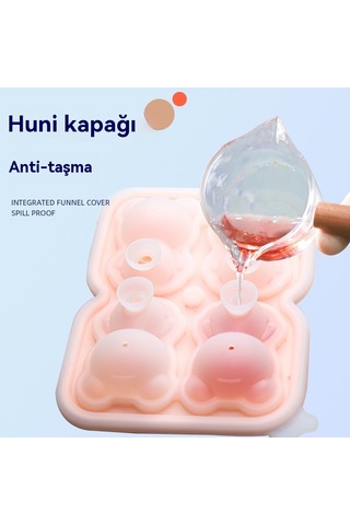 Tcherchi Silikon 6'lı Ayı Buz Kalıbı, Kahve, Süt, Çay, Şekerleme, Dekorasyon İçin Buz Kalıpları Pembe