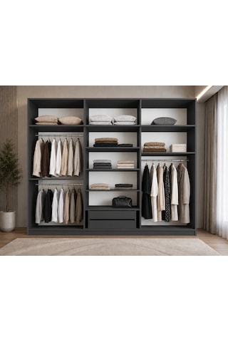 Luma Tamamı Mdf Sürgü Kapaklı Dolap Gardırop Yüklüklü Füme 180 Cm