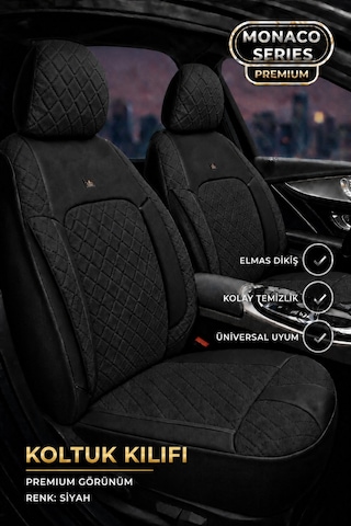 Vw Golf 7 Kasa 2013-2020 Uyumlu Monaco Serisi Eviza Deri Detaylı Siyah Koltuk Kılıfı