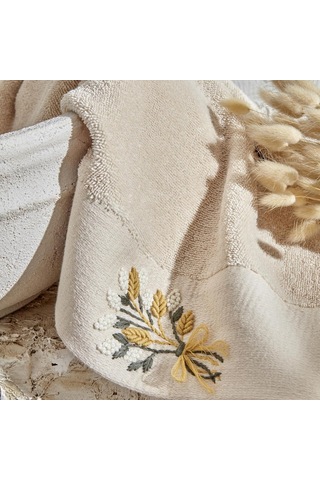 Lexroo Comfort Touch Nakışlı%100 Pamuk Havlu Bej 30x50 Cm
