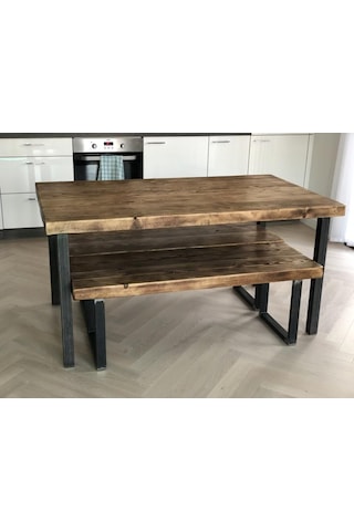 Umutpark Umutpark Umuthomedesing Metal Ahşap Yemek Masası Ve Bankı.