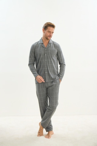 Erkek Uzun Kol Gömlek Yaka Önden Düğmeli Gri Pijama Takım C3t2n5o9 001