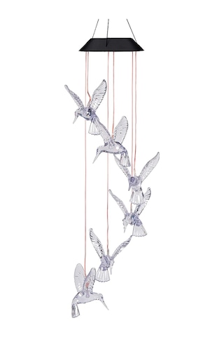 Qingmipy Güneş Enerjili Renk Değiştiren Led Bahçe Rüzgar Çanı - Kuş Figürlü Dekoratif Aydınlatma Şeffaf