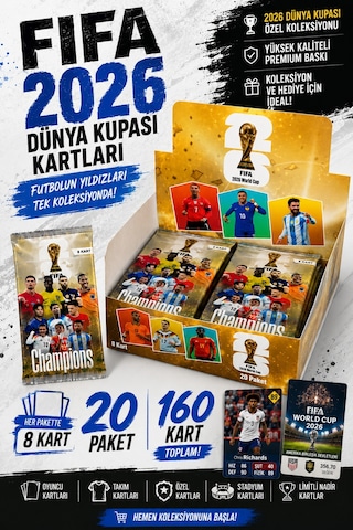 2026 Dünya Kupası Futbolcu Kartları 20 Paket 160 Adet Futbol Kart Oyun Kartları Kutulu