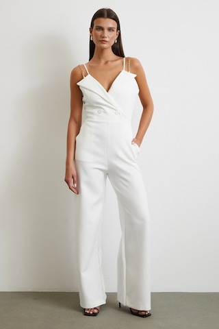 Zincir Detaylı Tulum Beyaz Beyaz