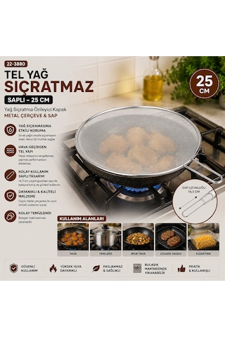İbico İ22-424 Tel Yağ Sıçratmaz 25cm Sap 17cm Krom Saplı Metal Çerçeve Lux - 12'li Paket Diğer