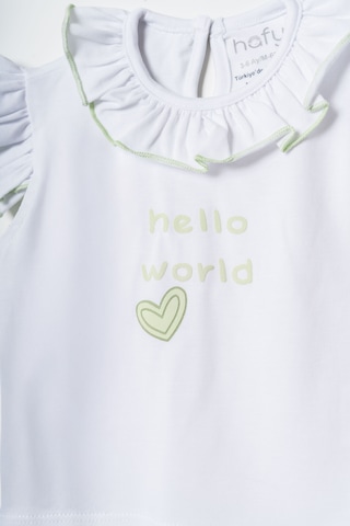 Hafy Baby Hello World Nakışlı, Fırfır Yakalı, Kız Bebek Şortlu Takım Beyaz - Yeşil