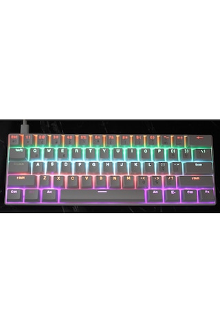 H61k Mini Mekanik Kablolu Gaming Oyuncu Klavye Türkçe Q Blue Switch 12 Ad Rgb Led Işık Modlu 61 Tuşlu Beyaz