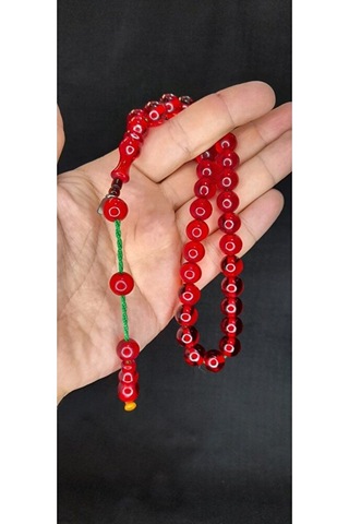Çubuk Kehribar Tesbih Küre Kesim Kırmızı Renk T-416