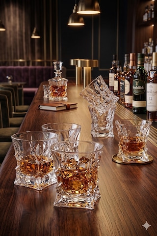 2'li Set 280ml Vintage Irlanda Tasarımı Premium Kristal Kesim Viski Bardağı Şeffaf