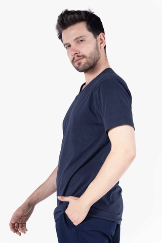 T-shirt V Yaka %100 Pamuk Lacivert