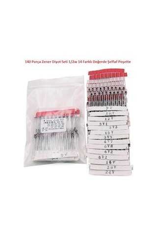 140 Parça Zener Diyot Seti 1/2w 14 Farklı Değerde Şeffaf Poşette