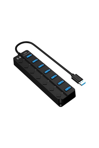 H-507 7 Port Usb 3.0 Hub Çoklayıcı Işıklı Açma Kapama Düğmeli Splitter Windows Uyumlu Çoğaltıcı Switch 5 Gb